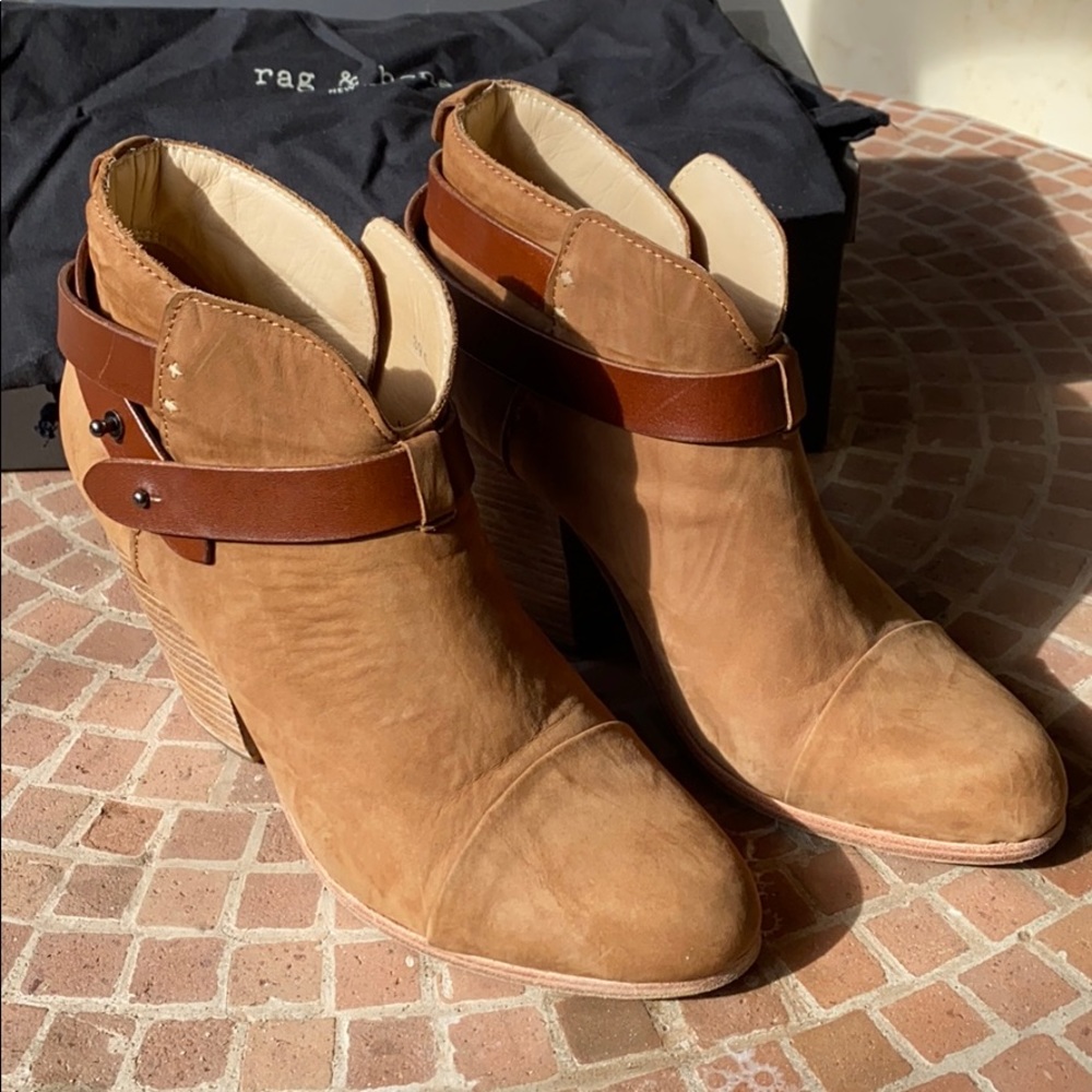 Rag & Bone Camel Suede Harrow Stacked Heel Booties - image 1